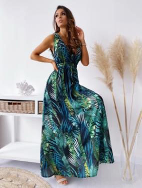 Damen Maxikleid mit tropischem Blattmuster Sovae