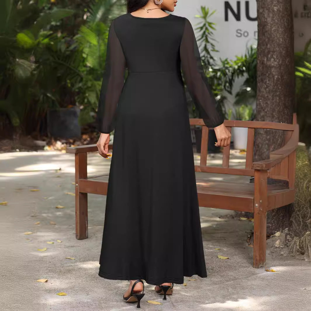 Damen Elegantes Maxikleid mit transparenten Ärmeln und hohem Schnitt Sovae