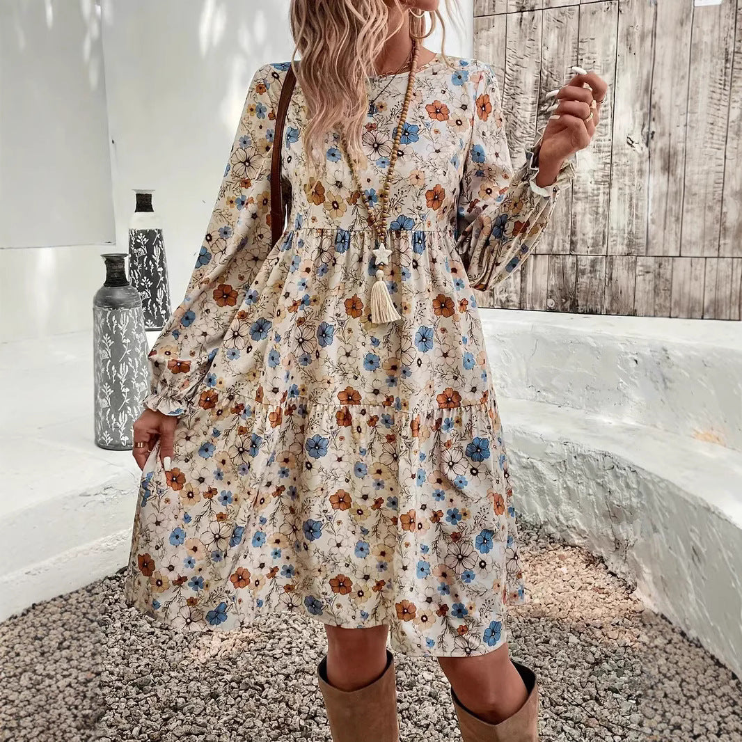 Damen luftiges Floral-Minikleid mit voluminösen Ärmeln und gesmoktem Detail Sovae