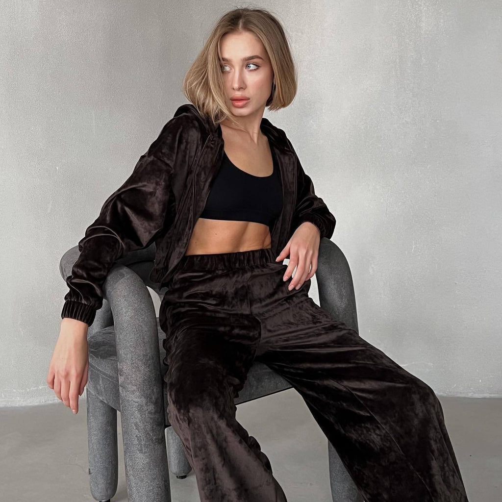 Damen Sportliches Velvet Loungewear-Set Sovae