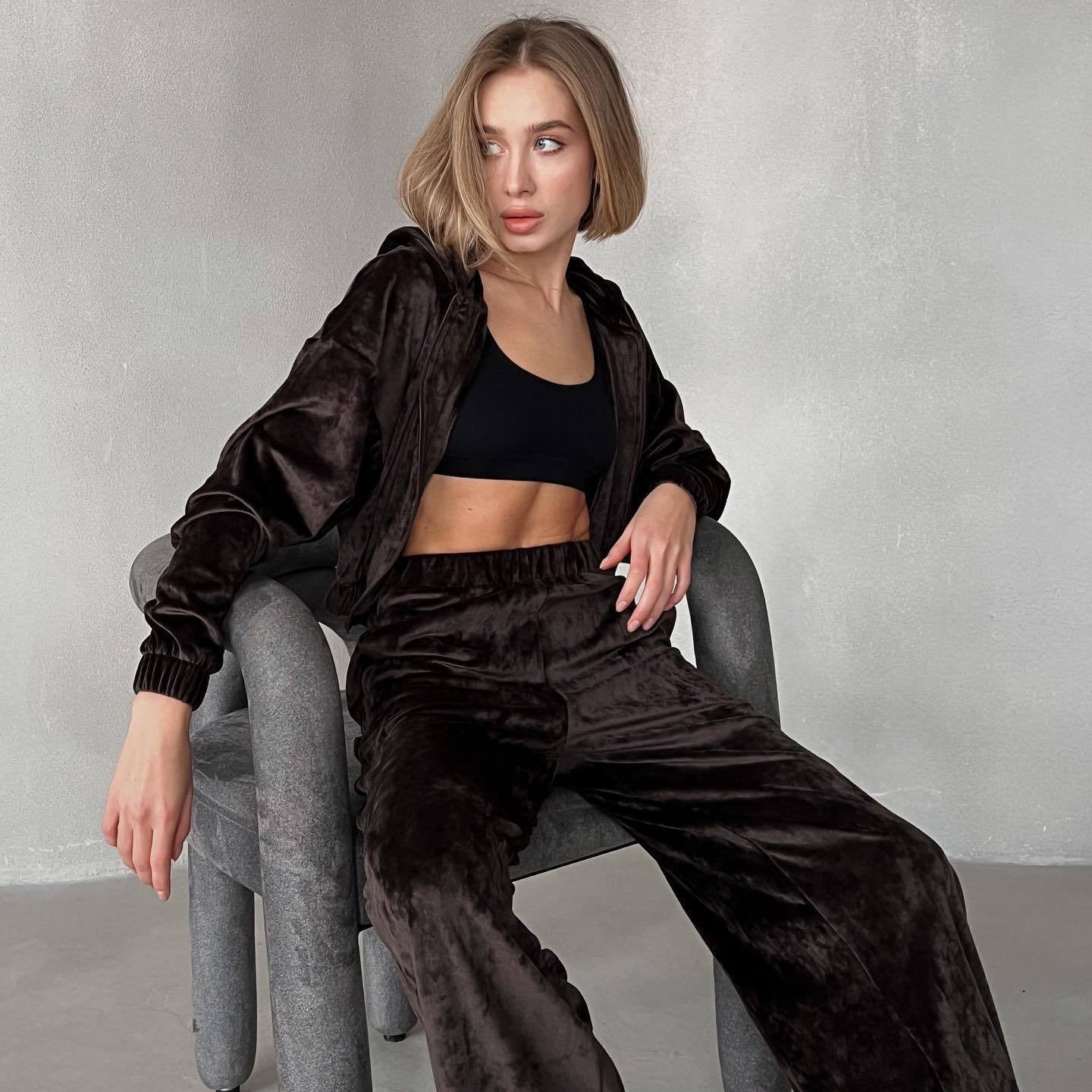 Damen Sportliches Velvet Loungewear-Set Sovae