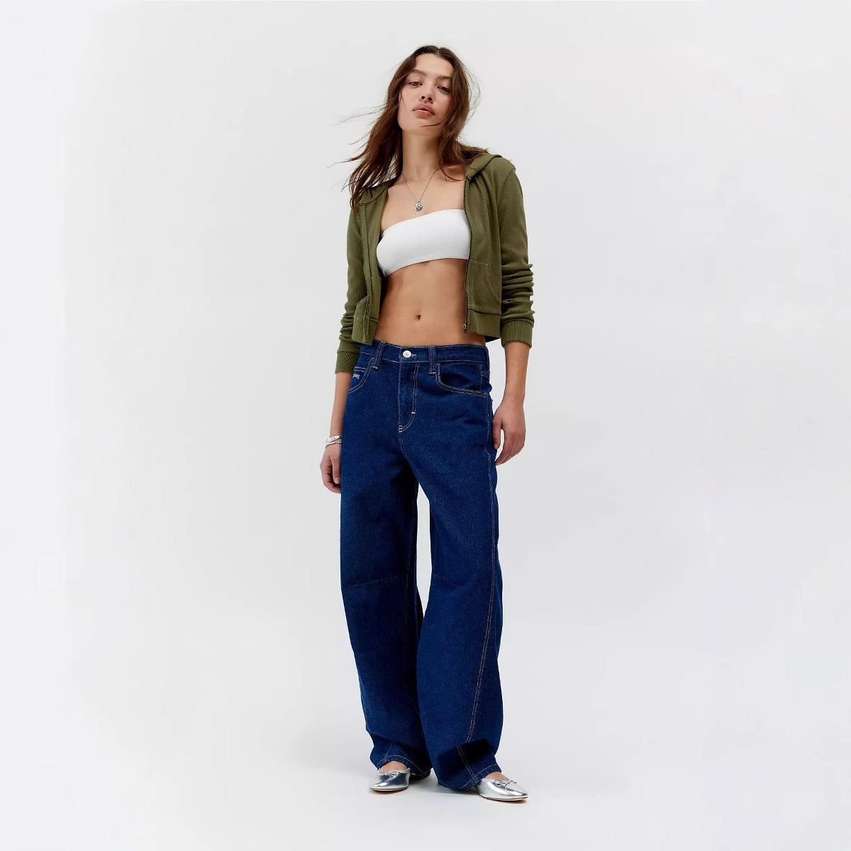 Damen Weit geschnittene Denim-Hose mit modernem Schnitt Sovae