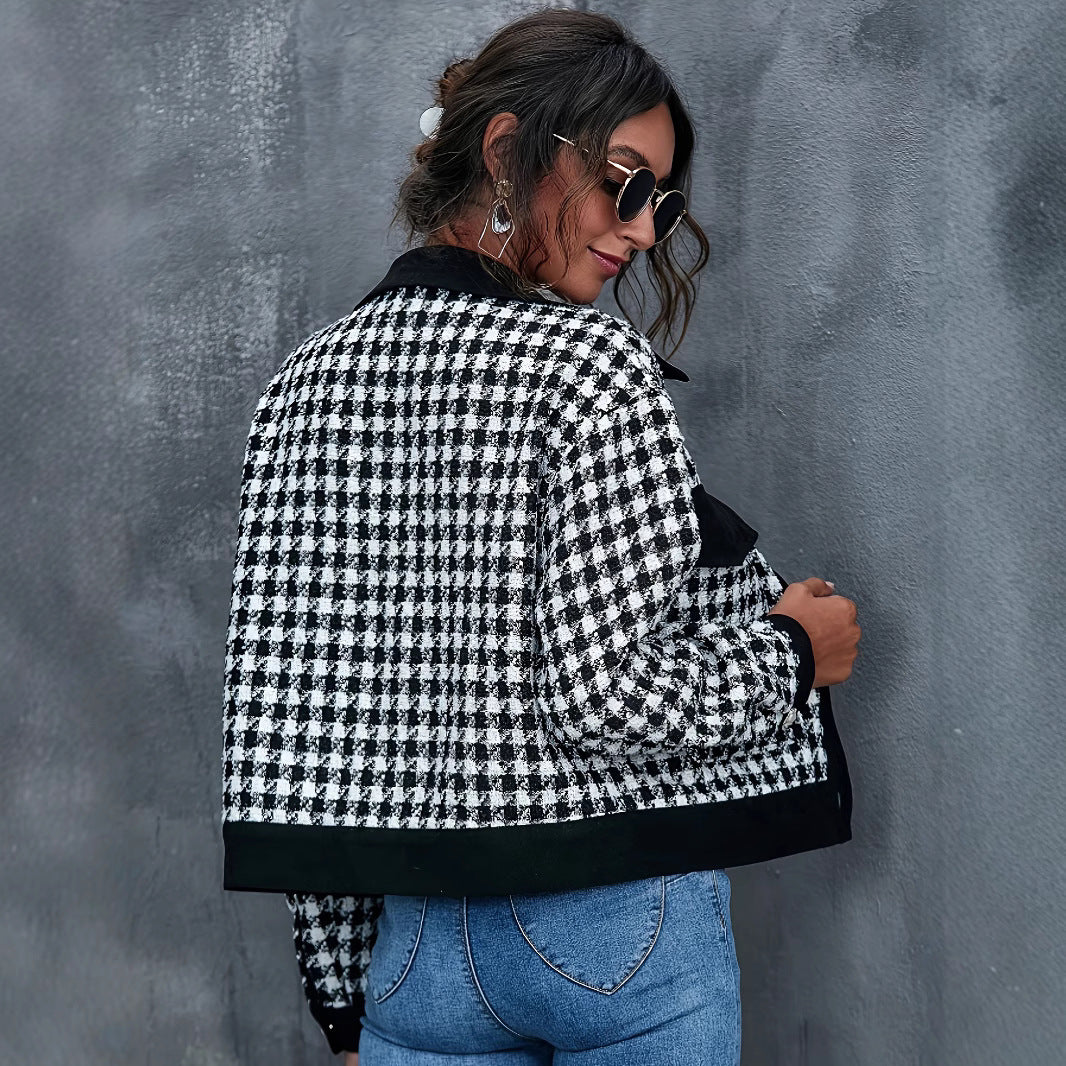 Damen gestepptes Karomuster-Jacke mit stylischen Detail Sovae