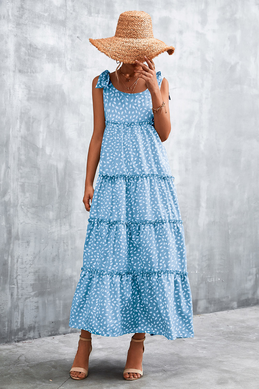 Damen Maxikleid mit verspieltem Volant und zartem Muster Sovae