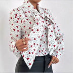 Damen Bluse mit Schleifenkragen und Herzmuster Sovae