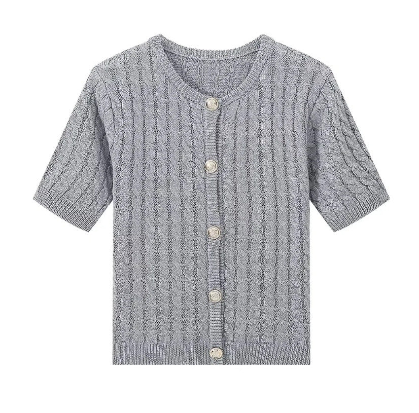 Damen Kurzarm-Strickjacke mit strukturiertem Muster und Knopfdetails Sovae