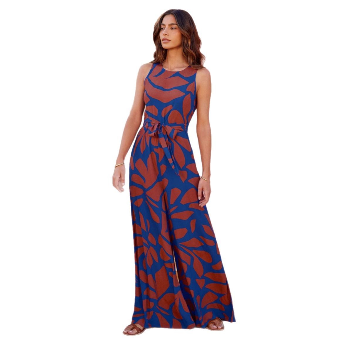 Damen lässiges Maxikleid mit floralem Print und elastischem Taillengürtel Sovae