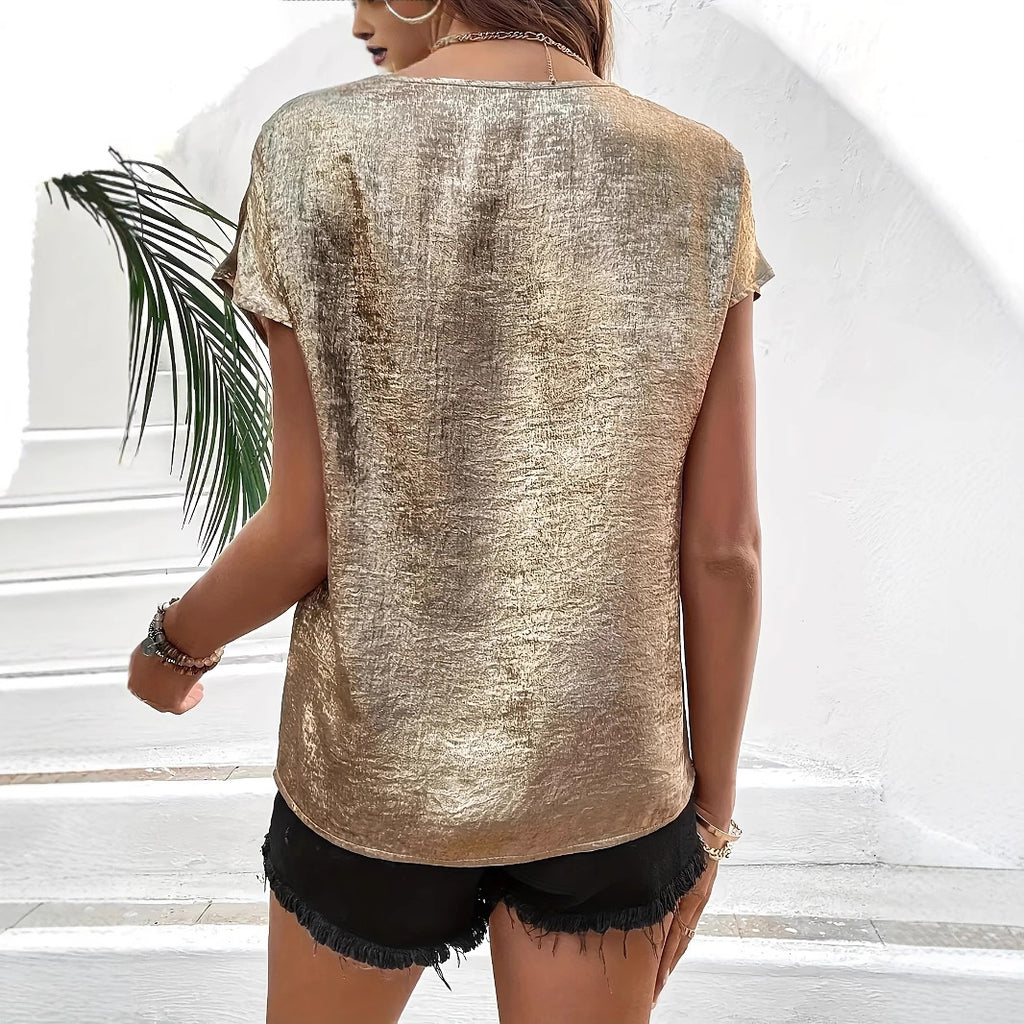 Damen Elegantes V-Ausschnitt-Oberteil mit funkelndem Finish Sovae