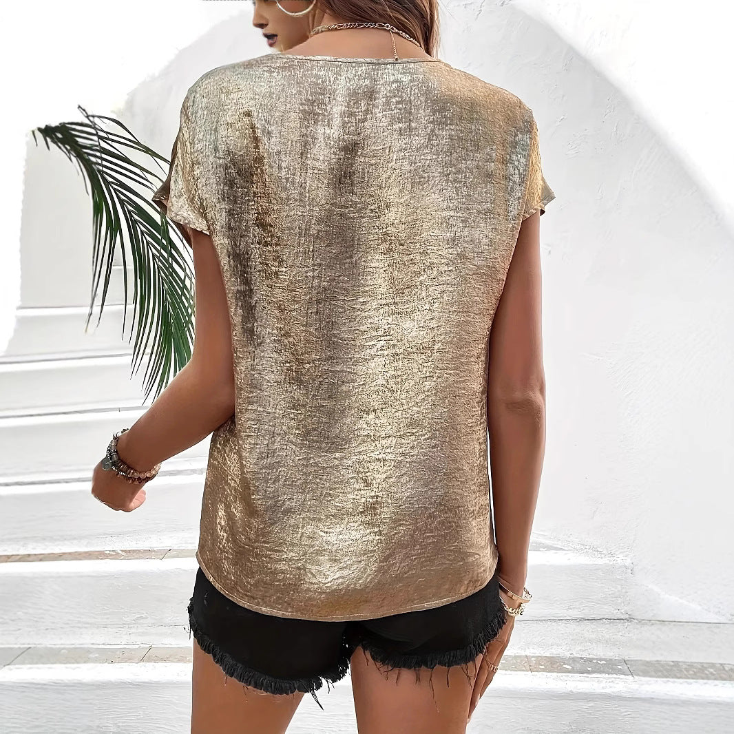 Damen Elegantes V-Ausschnitt-Oberteil mit funkelndem Finish Sovae