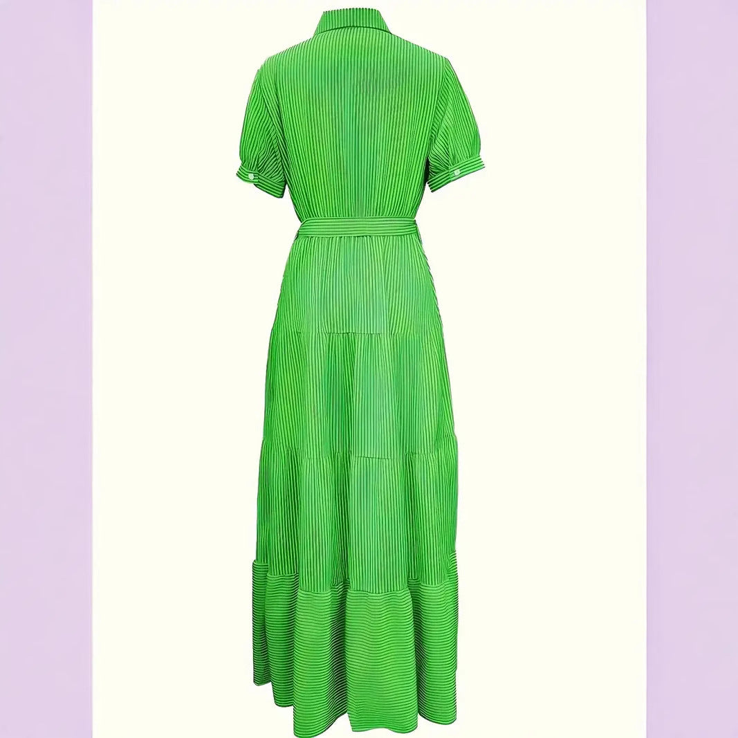 Damen langes Hemdblusenkleid mit Taillengürtel und stimmungsvollem Streifenmuster Sovae