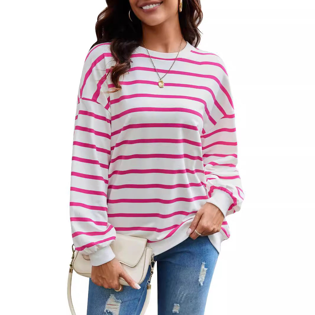 Damen gestreifter Pullover mit weitem Schnitt Sovae