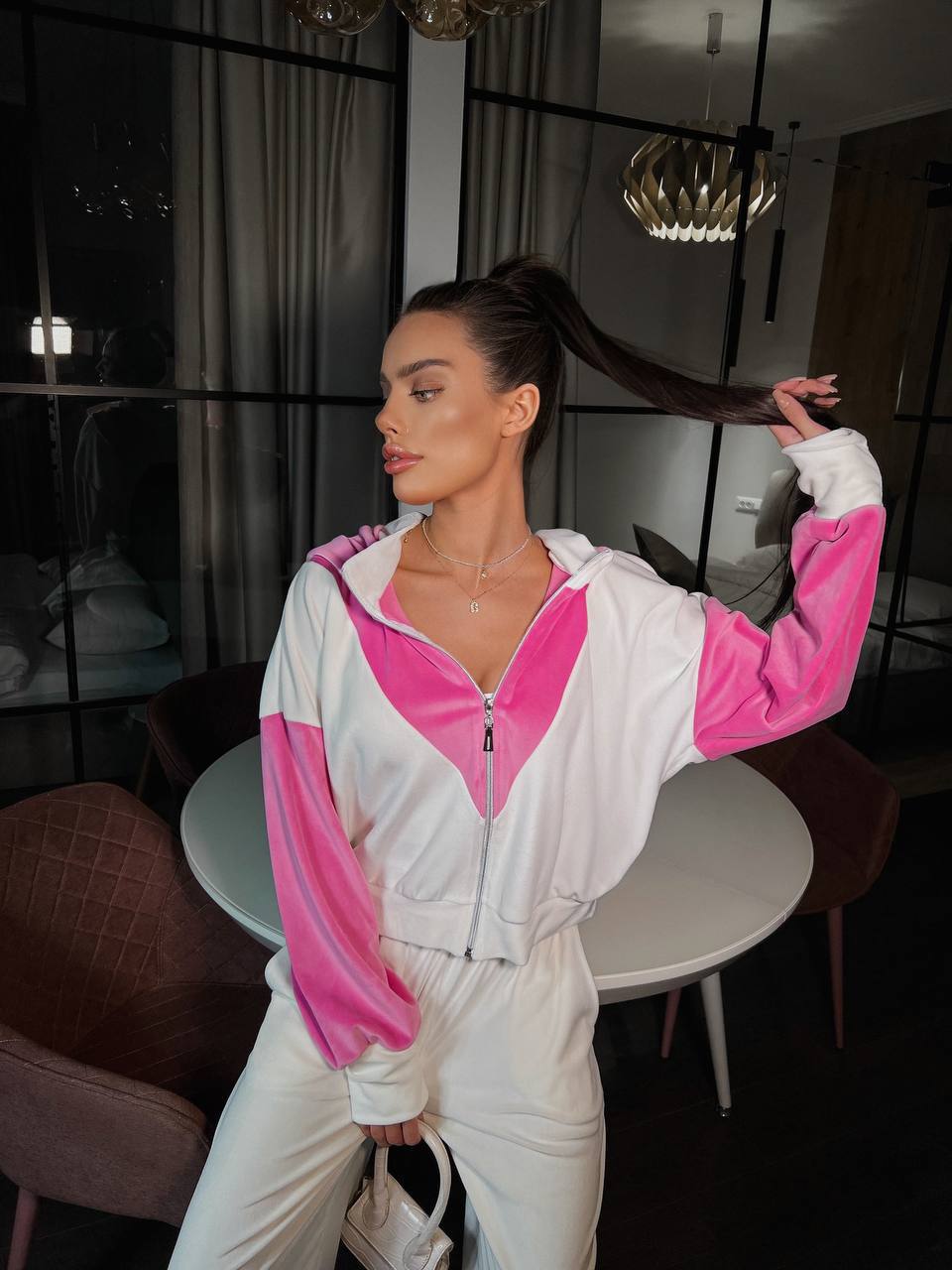 Damen Sportliches Fleece-Loungewear-Set mit hohem Stehkragen und farblich abgestimmten Akzenten Sovae