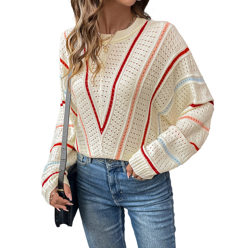 Damen Modischer Strickpullover mit auffälligem Ajourmuster Sovae