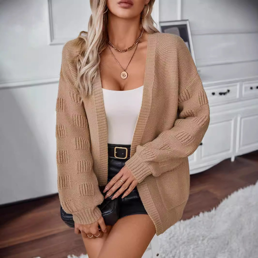 Damen weit geschnittene Strickjacke mit Taschen und strukturiertem Ärmel Sovae