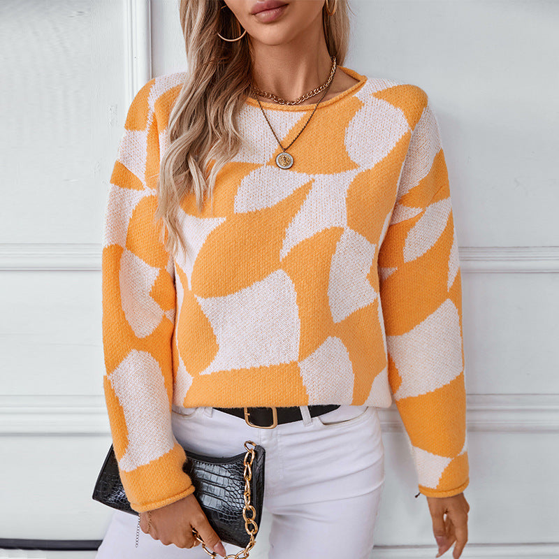 Damen Strickpullover mit modernem Muster und lässigem Schnitt Sovae