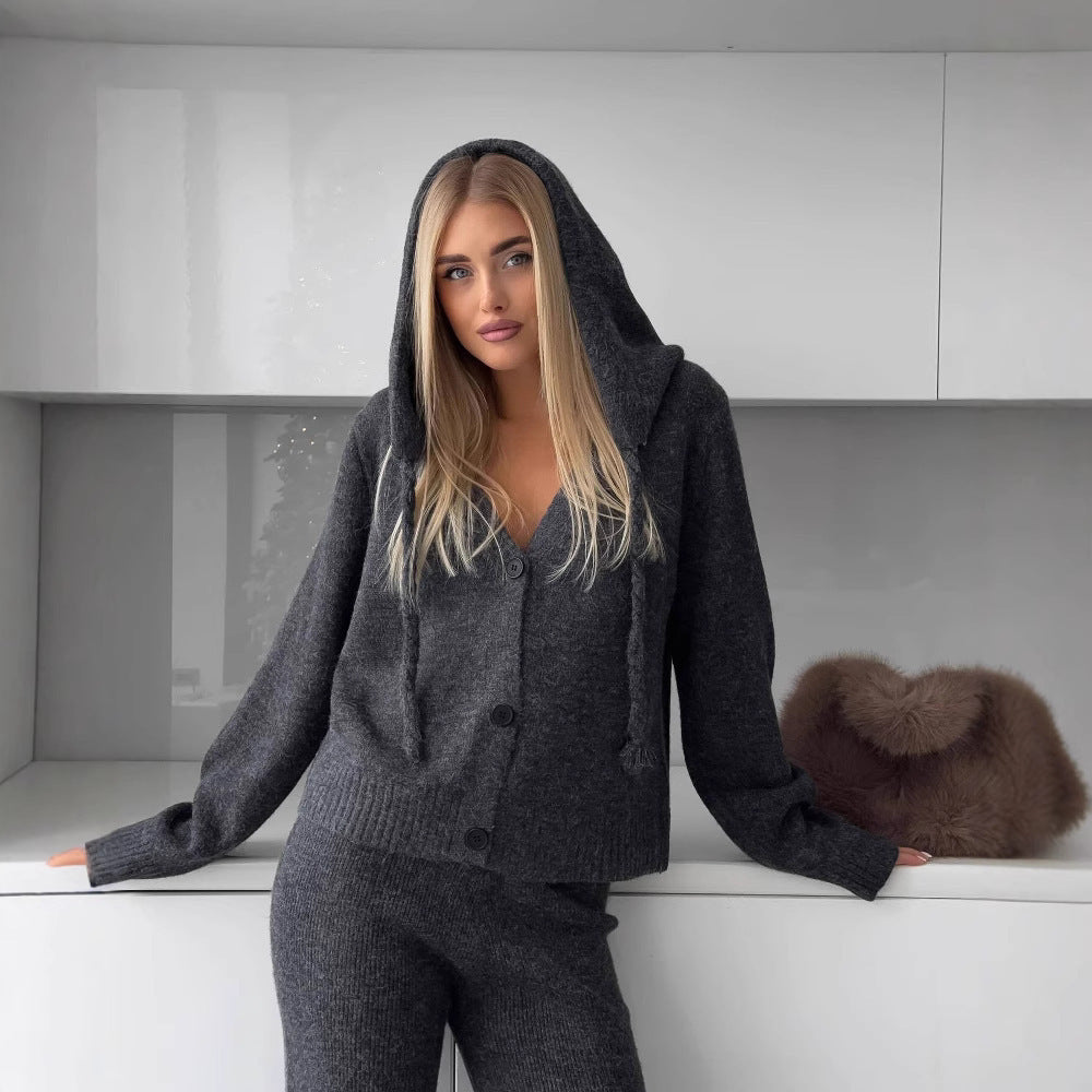 Damen eleganter Strick-Loungewear-Anzug mit weitem Bein Sovae