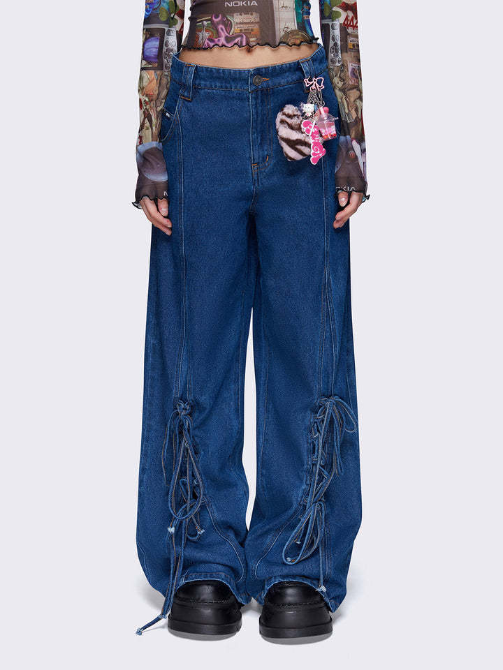 Damen Weit geschnittene Jeans mit verstellbarem Schnürdetail Sovae