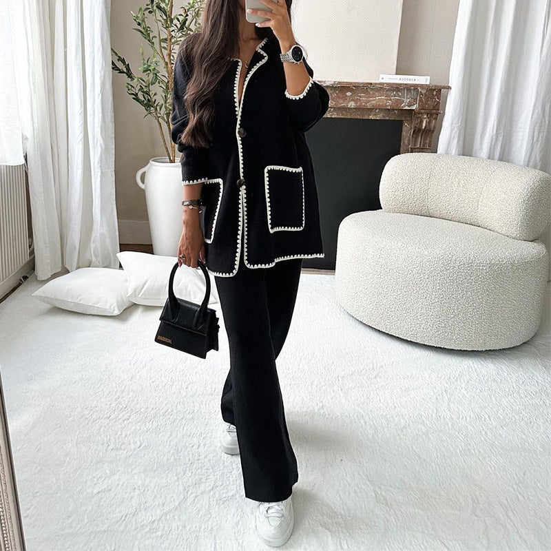 Damen modischer Cardigan-Anzug mit Kontrastnähten Sovae