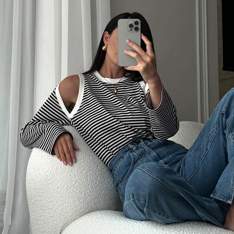 Damen Lässiges Langarmshirt mit Cut-Out-Ärmeln Sovae