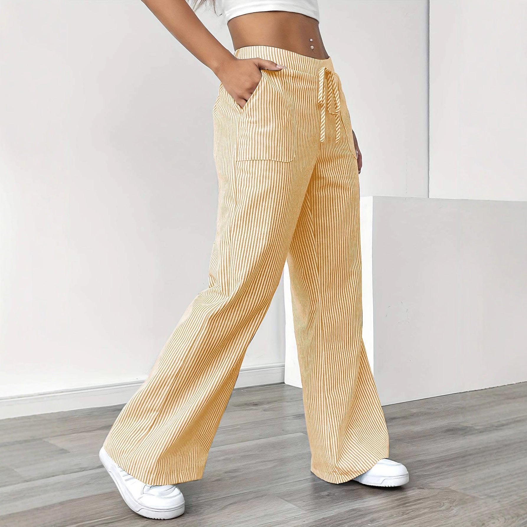 Damen lässige Baumwollhose mit weitem Bein und praktischen Taschen Sovae