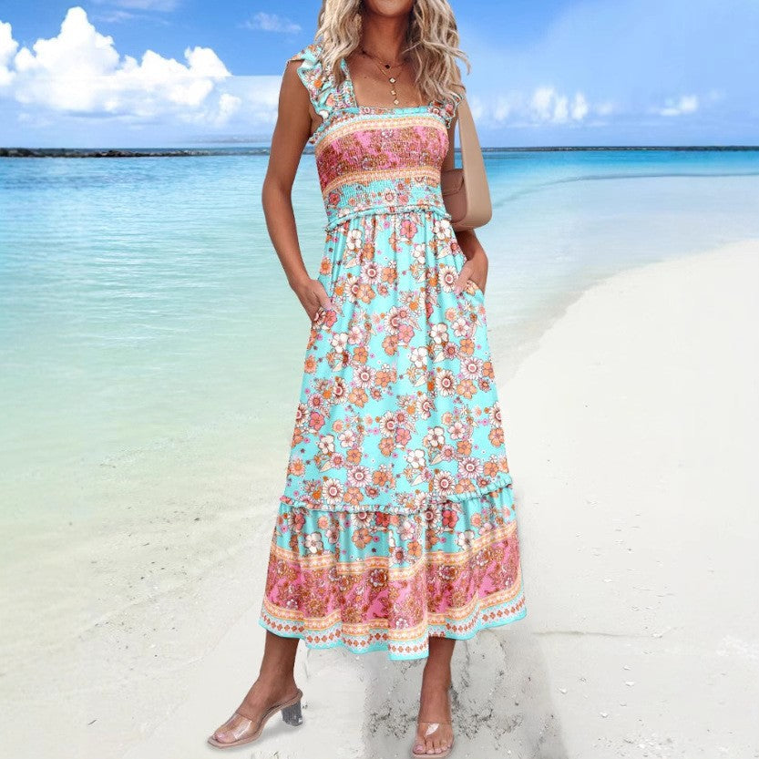 Bohemian Tropical Print Maxi-Kleid für Damen Sovae