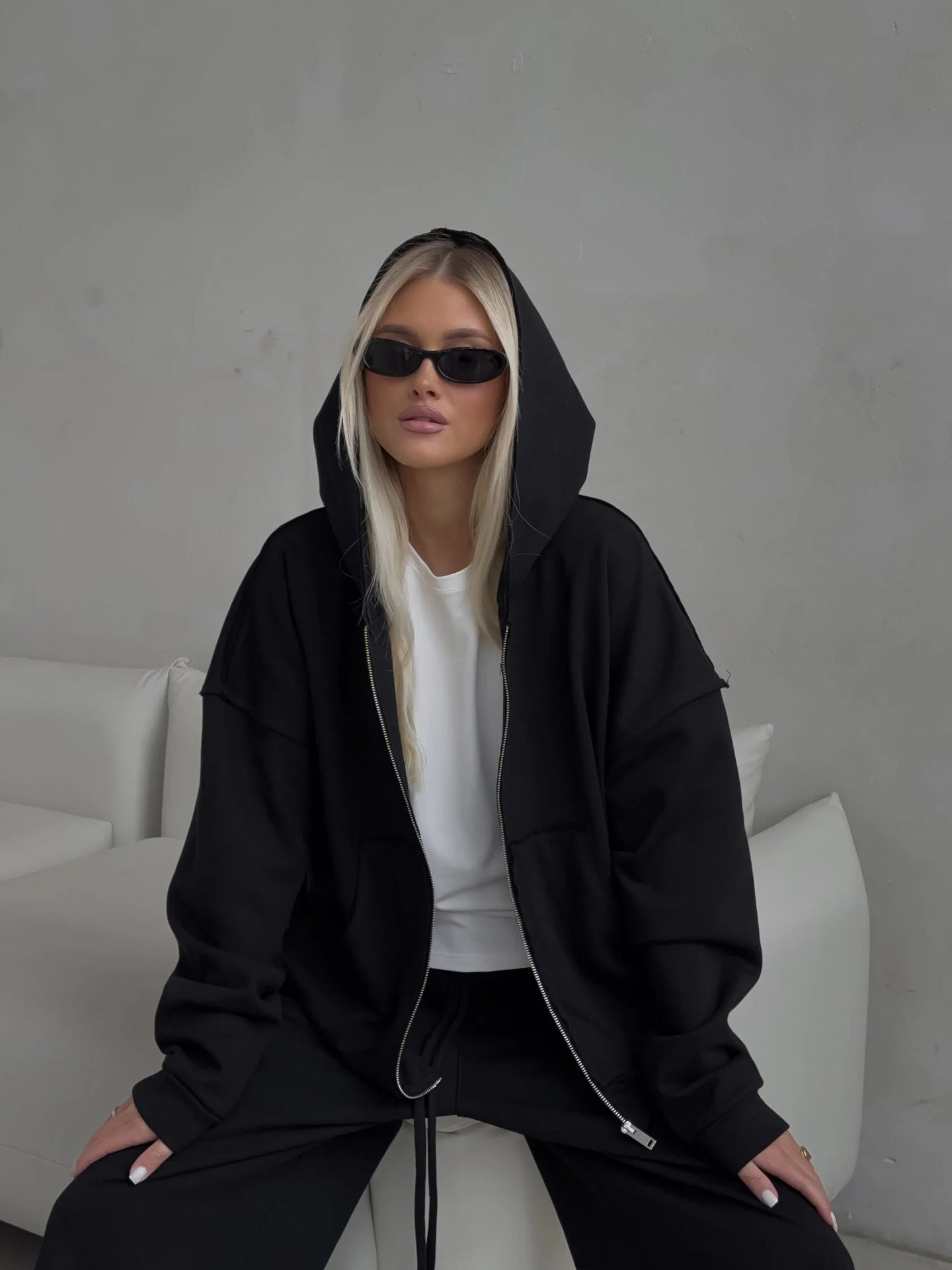 Damen Oversized Kapuzenpullover und lässige Freizeithose Set Sovae
