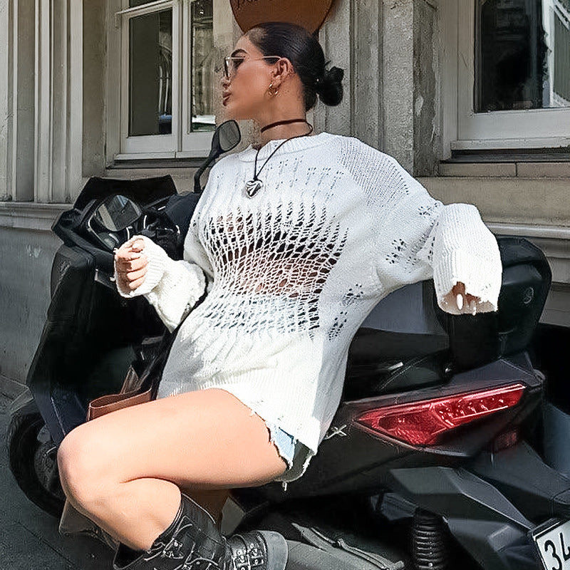 Damen Modischer Strickpullover mit Netzstruktur Sovae