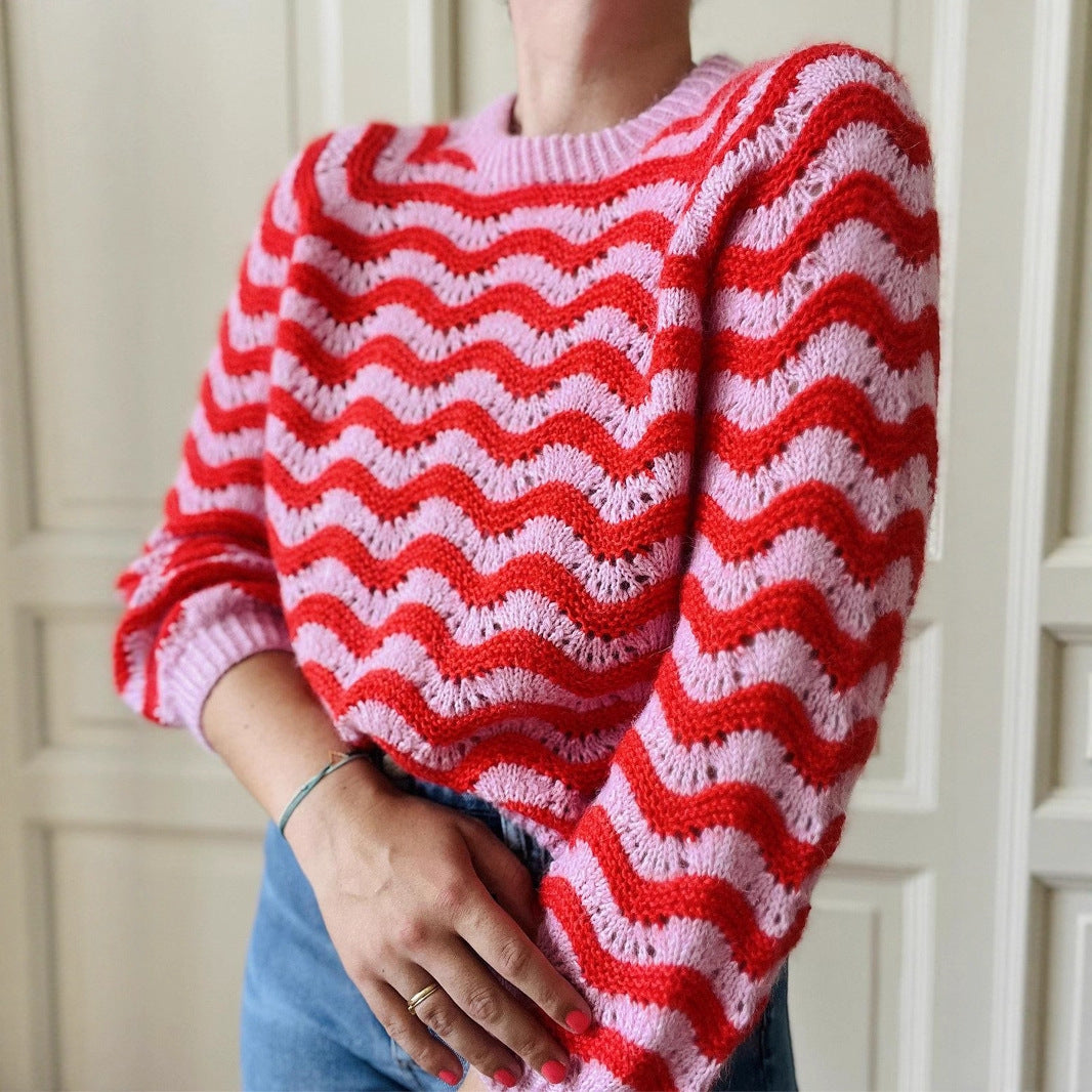 Damen Strickpullover mit wellenförmigem Muster und großzügigem Schnitt Sovae