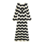 Damen Strickkleid mit Zickzackmuster und weit geschnittenen Ärmeln Sovae