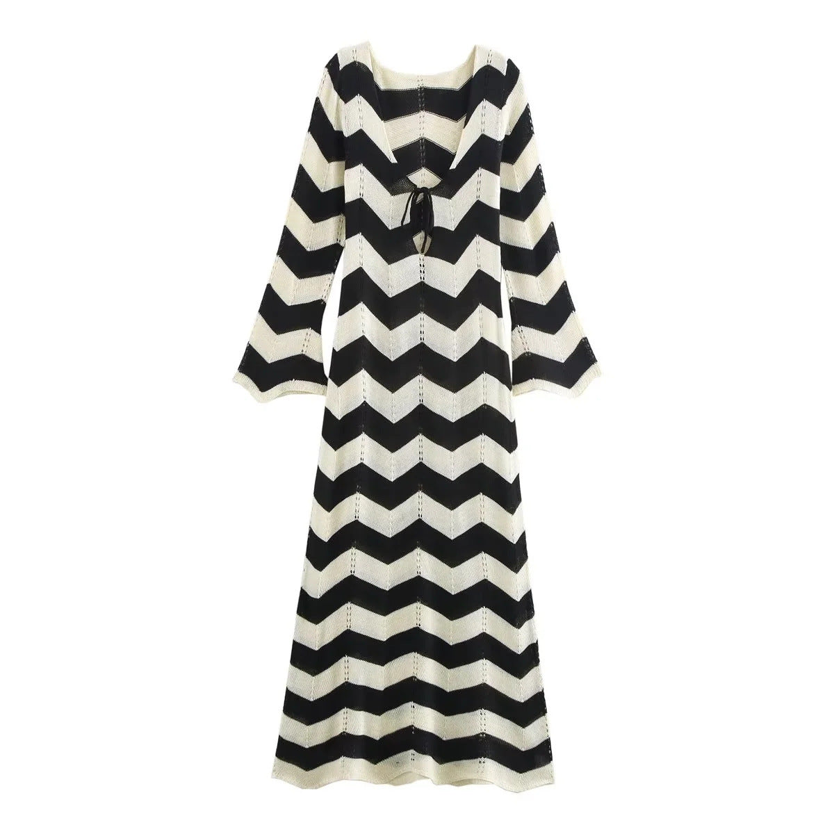 Damen Strickkleid mit Zickzackmuster und weit geschnittenen Ärmeln Sovae