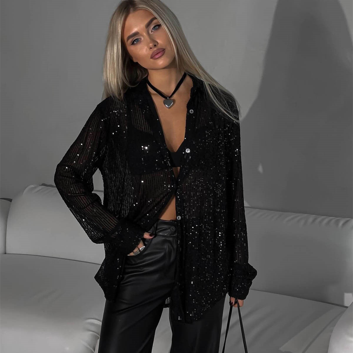 Damen Glitzernde Übergröße Bluse Sovae