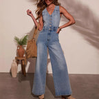 Damen lässiger Denim Jumpsuit mit weitem Beinschnitt Sovae