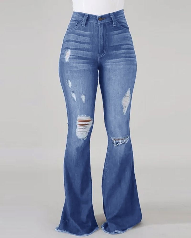 Damen Flared Jeans mit stylischen Rissen Sovae