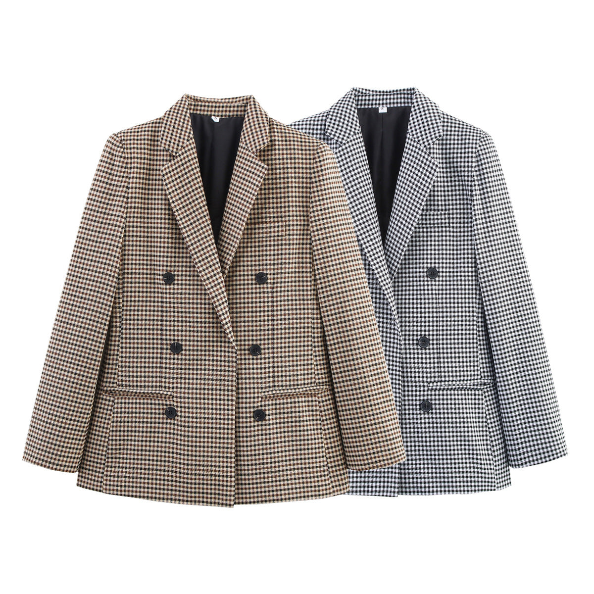Damen doppelt geschnittene Blazerjacke mit Karomuster und eleganten Knopfdetails Sovae