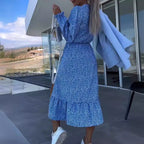 Damen Midikleid mit fließendem Schnitt und eleganten Rüschen Sovae