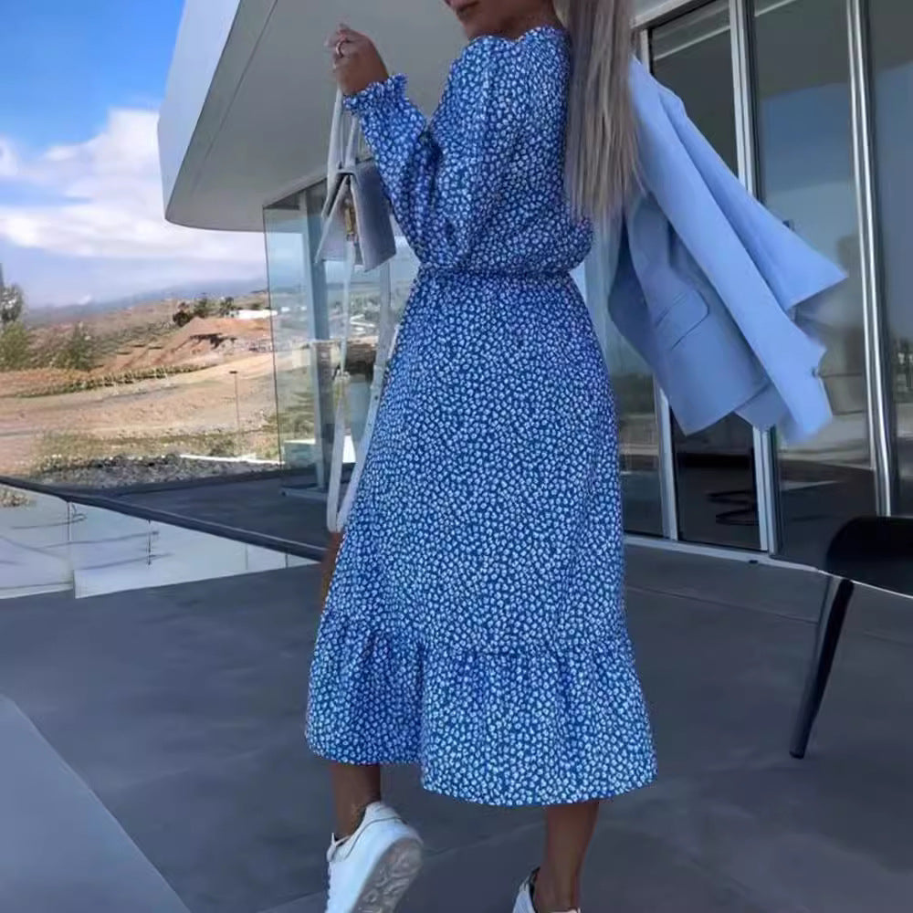 Damen Midikleid mit fließendem Schnitt und eleganten Rüschen Sovae