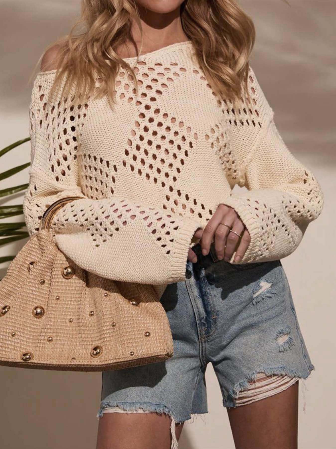 Damen offener Strickpullover mit luftiger Maschenstruktur Sovae