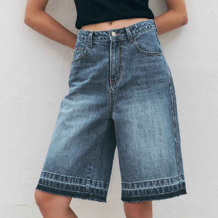 Damen Hochtaillierte Denim-Bermudas mit modernem Schnitt Sovae