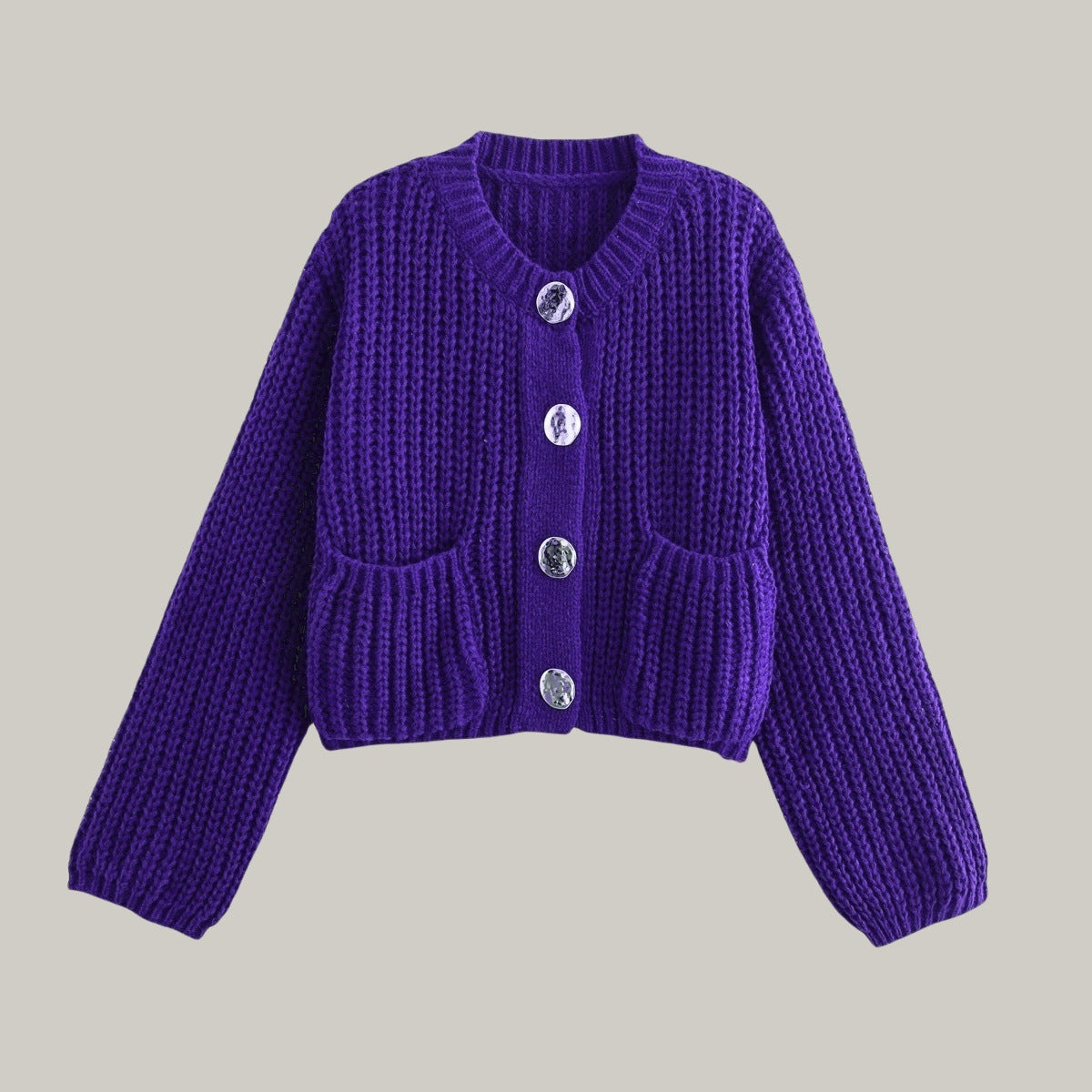 Damen kuschelige Strickjacke mit dekorativen Knöpfen und praktischen Taschen Sovae