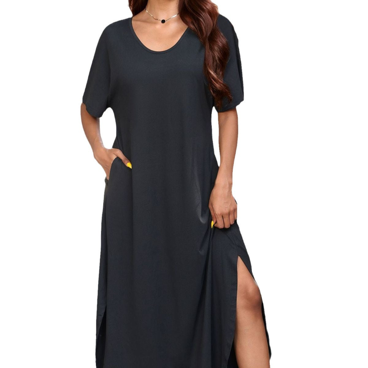 Damen Maxikleid mit seitlichen Schlitzen und praktischen Taschen Sovae