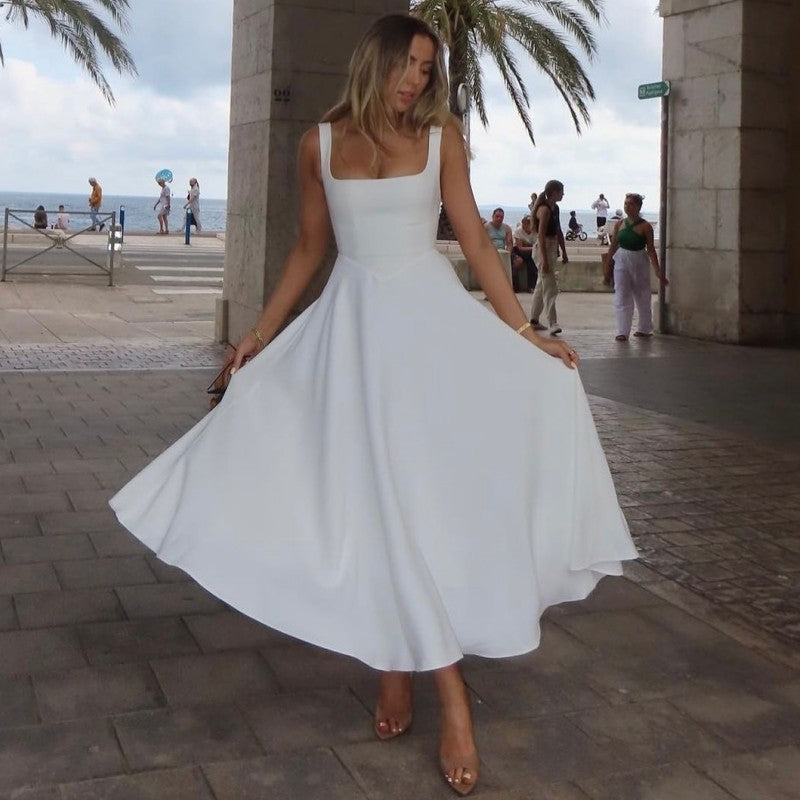 Damen Elegantes Maxikleid mit traumhaftem A-Linien Schnitt und schickem Quadrat-Ausschnitt Sovae