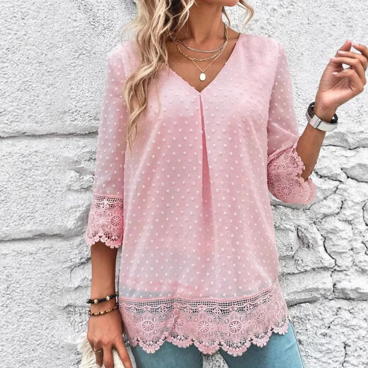 Damen luftige Bluse mit eleganten Spitzendetails Sovae