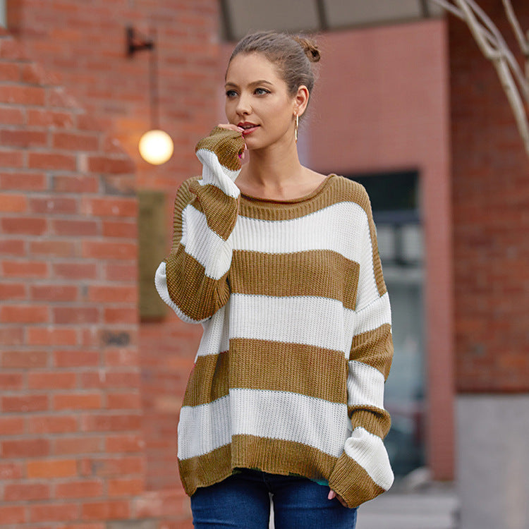 Damen Strickpullover mit modernen Streifen und lässigem Schnitt Sovae