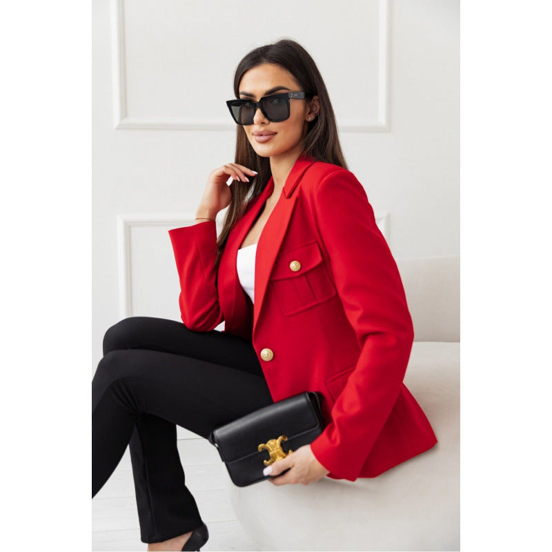 Damen modischer Blazer mit praktischen Taschen und eleganten Knopfdetails Sovae