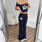 Damen Sportliches Zweiteiliges Set mit Raffiniertem Crop-Top und Bequemen Flared Pants Sovae