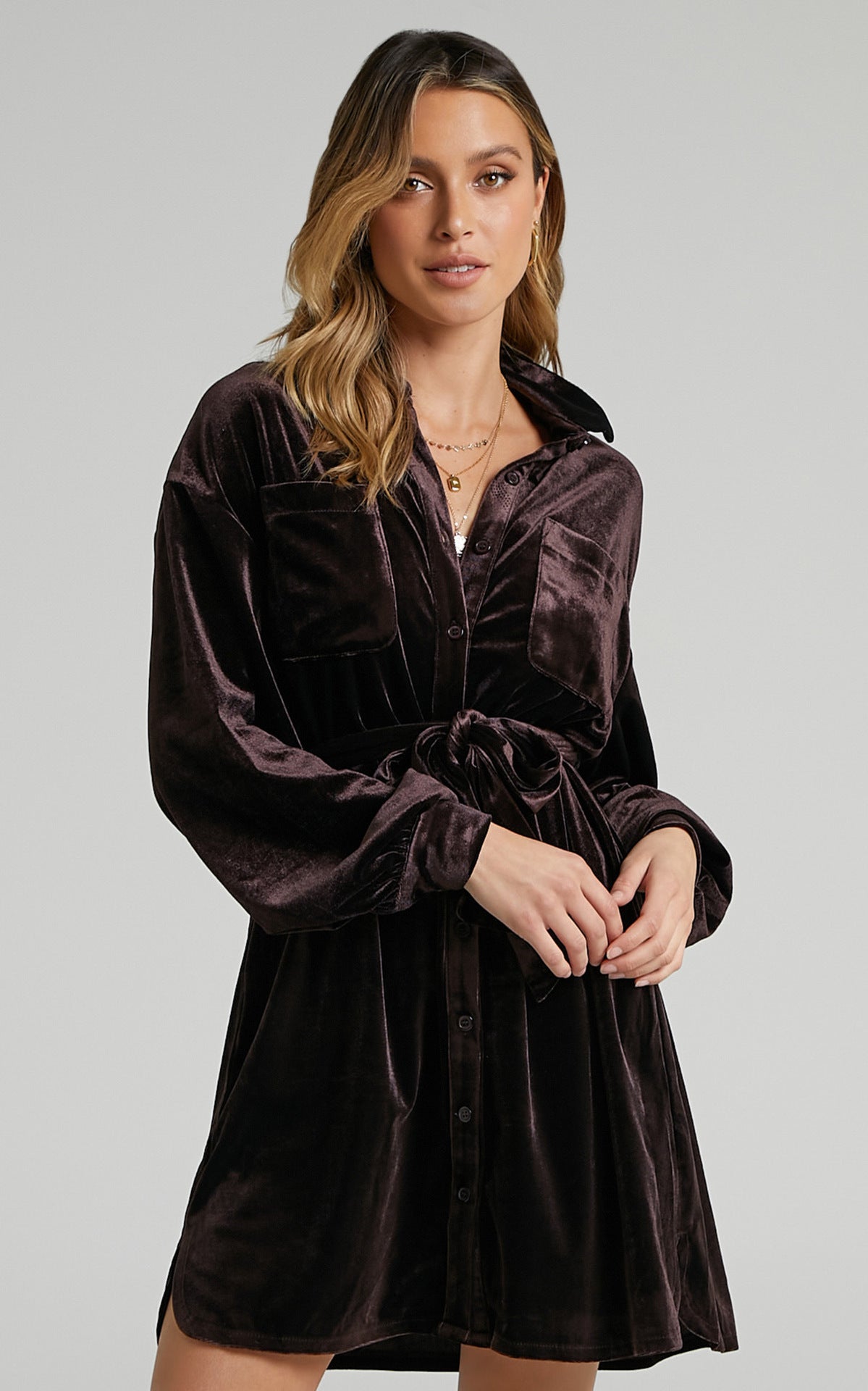 Damen Velourshemdkleid Sovae