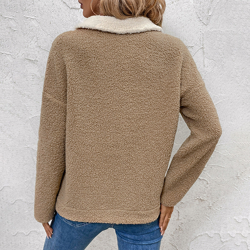 Damen Fleece-Pullover mit halbem Reißverschluss und Taschen Sovae