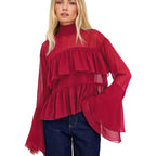 Damen Chiffon-Bluse mit Rüschen und weitem Ärmel Sovae