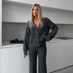 Damen eleganter Strick-Loungewear-Anzug mit weitem Bein Sovae