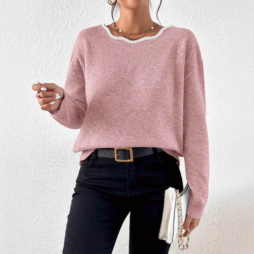 Damen gemütlicher Strickpullover mit dekorativen Schleifen Sovae